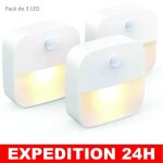Veilleuse - lampe murale - zisonix - pack de 3 - led couleur chaude - d�tecteur de mouvement - int�rieur ...