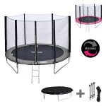 Pack premium trampoline 180cm r�versible gris / rose cairns + filet, echelle, b�che et kit d'ancrage