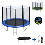 Pack premium trampoline 245cm r�versible bleu / vert canberra + filet, echelle, b�che et kit d'ancrage ...