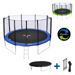 Pack premium trampoline 370cm r�versible bleu / vert perth + filet, echelle, b�che et kit d'ancrage