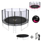 Pack premium trampoline 370cm r�versible gris / rose perth + filet, echelle, b�che et kit d'ancrage