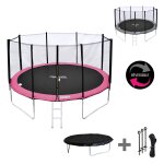 Pack premium trampoline 430cm r�versible rose / gris melbourne + filet, echelle, b�che et kit d'ancrage ...