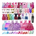 Pack de vtements pour poupes barbie, 35 pices / ensemble, chaussures, sandales, bottes, collier, vtements ...