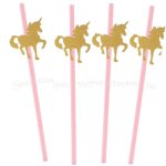 Pailles en papier roses avec licorne a paillettes dor�es, 25 pi�ces, d�cor de f�te d'anniversaire pour ...