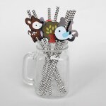 Pailles en papier th�me animaux du bois, 12 pi�ces / paquet, d�coration de f�te d'anniversaire et de ...