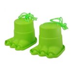Paire echasses enfant pattes monstre dino vert - pots, boites h 12 cm, plastique - jeu equilibre, marche ... Paire echasses enfant pattes monstre dino vert - pots, boites h 12 cm, plastique - jeu equilibre, marche ...