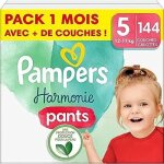 Pampers 144 couches - culottes bb harmonie pants taille 5 (12 - 17 kg), pack 1 mois, 100% d'absorption ...
