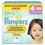 Pampers premium protection taille 4, 90 couches, 9kg - 14kg, double protection pour la peau et contre ...