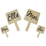 Pancartes bois jeu mariage elle - lui 30x18cm nature