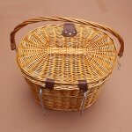 Panier de courses en osier rustique pour vélo, sac de courses avec couvercle et poignée de transport Panier de courses en osier rustique pour vélo, sac de courses avec couvercle et poignée de transport