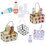 Panier en m�tal pour aliments, caf�, vin, pain, bouteilles de lait + tasse a lait, petit d�jeuner, 1:12, ...