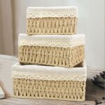 Panier rangement, lot de 3 corbeille rangement pour salle de bain, cuisine, organisateur table a langer ...