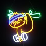 Panneau n�on avec halt�re et paresseux qui soul�ve le poids, panneau n�on personnalis�, d�coration murale ...