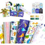 Papier cadeau anniversaire enfant emballage cadeau papier d'emballage cadeau monde animal avec rubans ... Papier cadeau anniversaire enfant emballage cadeau papier d'emballage cadeau monde animal avec rubans ...