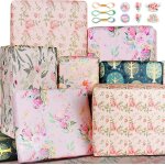 Papier cadeau d'anniversaire pour femme et fille, avec motif de fleurs pastel, violet, rose, vert, papier ... Papier cadeau d'anniversaire pour femme et fille, avec motif de fleurs pastel, violet, rose, vert, papier ...