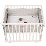 Parc bb 100x75 cm + tapis  adam et eule  imprim chouette + 4 roues - roba - bois blanc