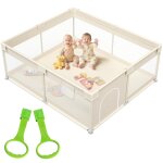 Parc b�b� 175x150cm, aire de jeux s�curis�e pour enfants avec structure en filet, id�al pour une utilisation ...