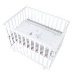 Parc bb 75x100 cm roba - indibr + tapis de parc de protection et 4 roulettes - bois blanc - motif ...