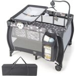 Parc bb convertible - costway - lit parapluie avec table a langer et jouets - matelas amovible - gris ...