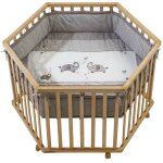 Parc b�b� hexagonal jumbotwins - roba - bois naturel - tour de parc de protection et 6 roues