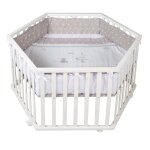 Parc b�b� hexagonal roba - indibaer - bois blanc - tour de parc de protection - 6 roues