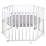 Roba parc bb  roba style  3 positions + tapis de parc gris et 6 roues - bois blanc