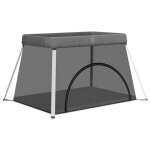 Parc pour b�b� avec matelas gris fonc� tissu de lin vidaxl vidaxl