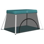 Parc pour b�b� avec matelas vert tissu de lin vidaxl vidaxl