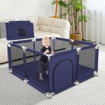 Parc bebe modulable, 126 x 126 cm, pliable, equipe d'un panier de basket et de 50 ballons, bleu fonce. ...