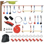 Parcours d'obstacles ninja enfant - 30 accessoires, 10 m de slackline - sac de transport - bleu rouge ...