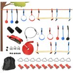Parcours d'obstacles ninja enfant - 30 accessoires, 10 m de slackline - sac de transport - bleu rouge ...