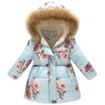 Parka d'hiver a capuche en fourrure pour fille, veste chaude et rembourrée en duvet - bleu - enfants ... Parka d'hiver a capuche en fourrure pour fille, veste chaude et rembourrée en duvet - bleu - enfants ...
