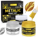 Peinture acrylique métallisée or doré & argent (2x150ml) - base d'eau non toxique - pour artisanat, travaux ... Peinture acrylique métallisée or doré & argent (2x150ml) - base d'eau non toxique - pour artisanat, travaux ...