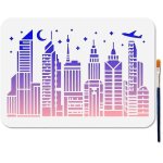 Modle de peinture de btiment urbain de taille a4, pochoir de scne nocturne de ville de paysage urbain ...