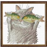 Peinture en tissu fait a la main, point de croix chaton et poisson, dcoration de salon, broderie a la ...