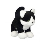 Peluche chat noir et blanc 21cm - doudou enfant animaux de compagnie + 1 carte tigre