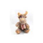 Peluche renne 3pagen �charpe � carreaux marron assis 24 cm jouet doudou