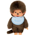 Peluche singe - bandai - monchhichi bavoir bleu ciel - 20 cm