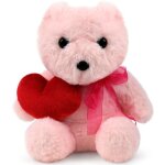 Peluche - wp merchandise - ours ellie - 21cm - coeur rouge - n?ud rose vif