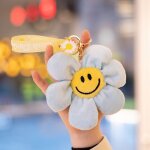 Pendentif tournesol souriant, mignon, en peluche, pour sac d'cole, voiture, porte - cls, bijoux bleu ...