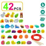 Perles en bois, 42 jouets en bois d'animaux et brochettes de fruits, adapt�s aux enfants de 2 � 6 ans ...