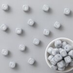 Perles lettres de l'alphabet anglais en silicone, 12mm, 10 pices, jouet de dentition personnalis pour ...