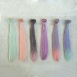 Perruque synthtique longue et lisse pour enfants, accessoires de poupes, cadeau de beaut, diy