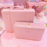 Petite bo�te en cuir rose pour filles, trousse de cosm�tiques, kit de poup�e, bo�te de rangement de bijoux, ...