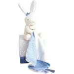 Petite peluche lapin avec doudou mouchoir - 10 cm - bleu et blanc - collection perlidoudou - ide cadeau ...