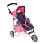 Petite poussette de jogging lola pour poup�es rose bleu marine avec pois