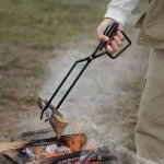 Pince a charbon pour barbecue de camping en plein air, pince a feu de cuisine portable et durable, pince ...