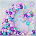 Pink purple balloon arch kit, 132 pieces pink purple white teal blue with star balloon garland kit confetti ...