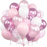 Pink white balloons, 60 pieces 12 inch pastel pink baby light white metallic pink confetti latex balloons ...
