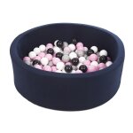 Piscine a balles aire de jeu + 150 balles bleu marine noir, blanc, rose clair, gris